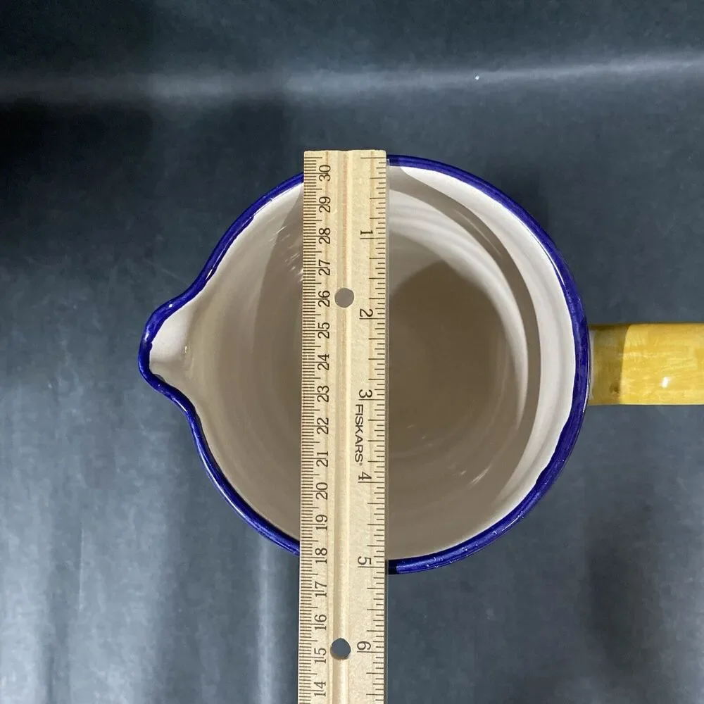 Pier‎ 1 Italian Swirl Ceramic Juice Water Pitcher 7.5” Blue Yellow Hand Painted